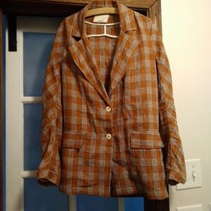 Momoni orange plaid linen blazer. Size 42 or 4